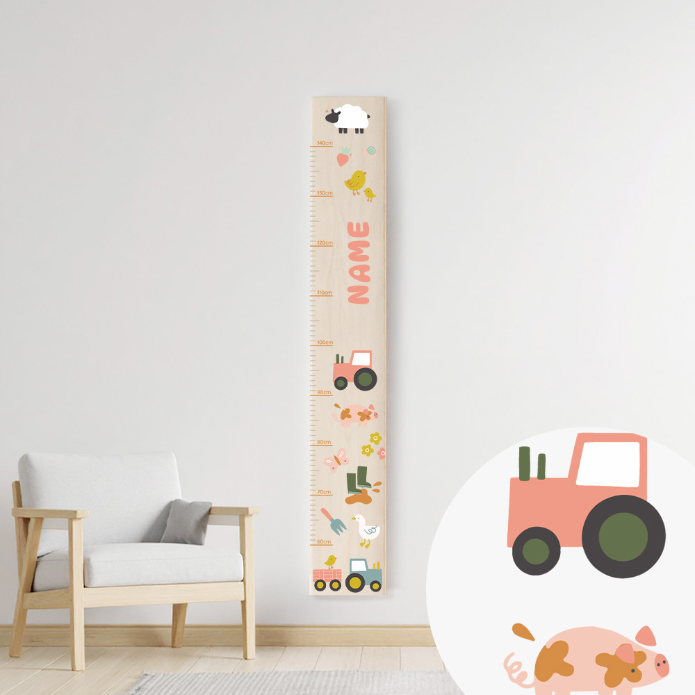 Personalisierte Holz-Messlatte farm life – Spielerisch wachsen auf dem Bauernhof