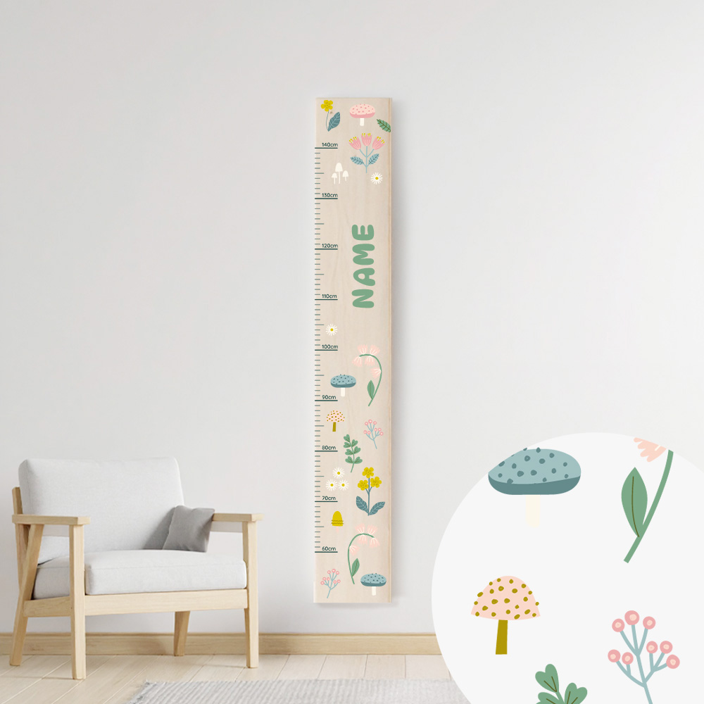 Personalisierte Holz-Messlatte mushroom garden – Ein zauberhafter Platz zum Wachsen