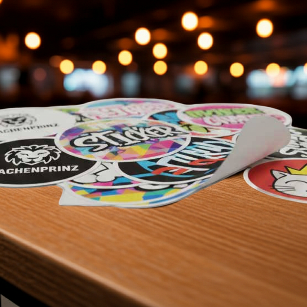Aufkleber auf einem Tisch