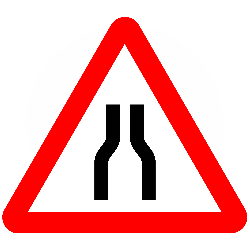 Road narrows on both sides