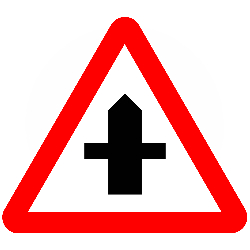 Crossroad ahead with road of less importance