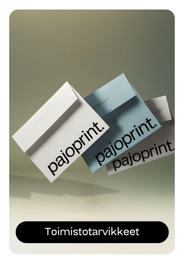 Pöydällä on hieno kirjepaperi yhteensopivan kirjekuoren kanssa, painettu Pajoprintissä.