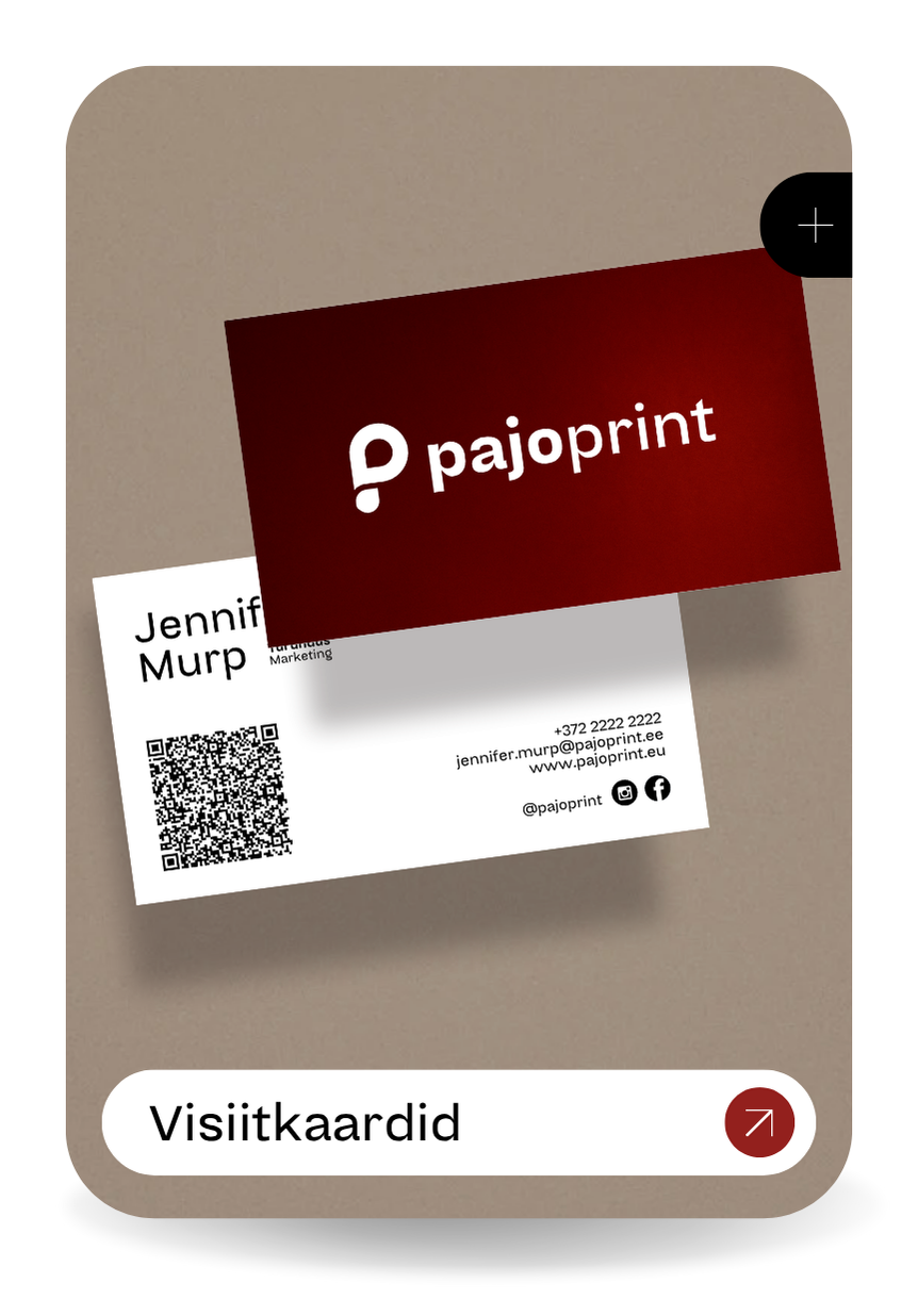 Kaks kvaliteetset visiitkaarti: üks valge taustaga ja sinise kirjaga, teine tumesinine kohtlakkviimistlusega kaart.