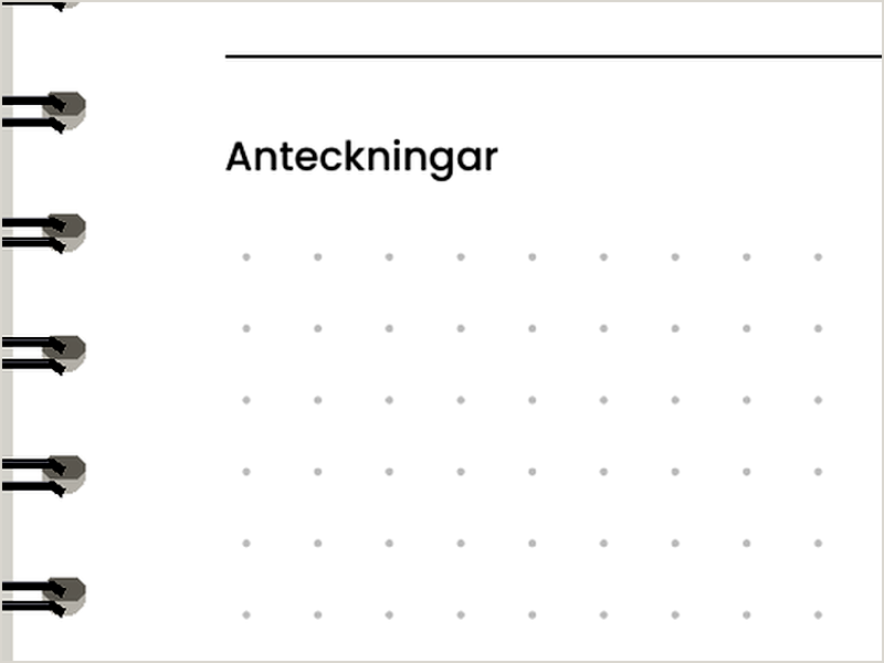 Vecka till vänster, anteckningar till höger