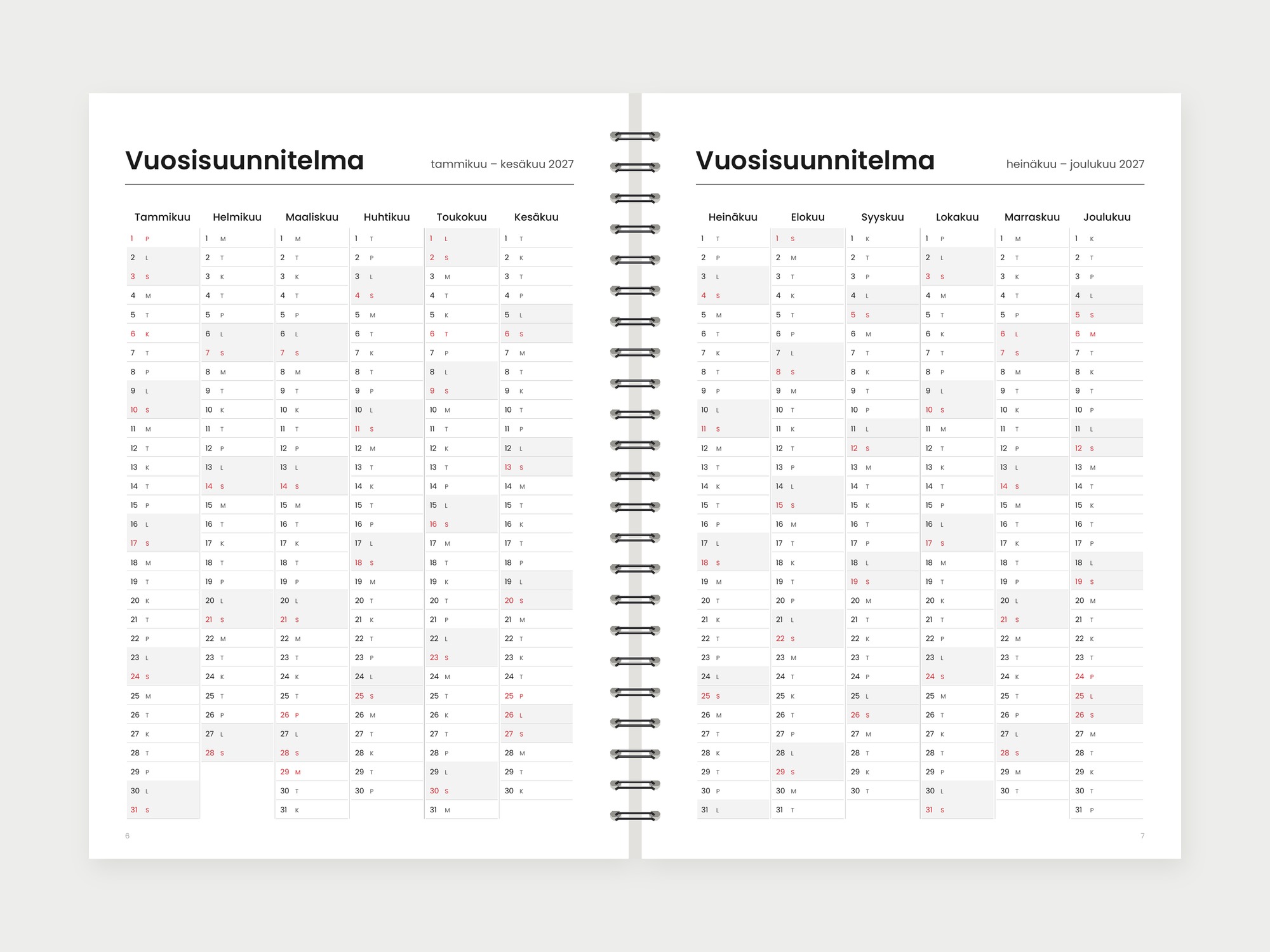 Viikkokalenteri 2027 – vuosisuunnitelma