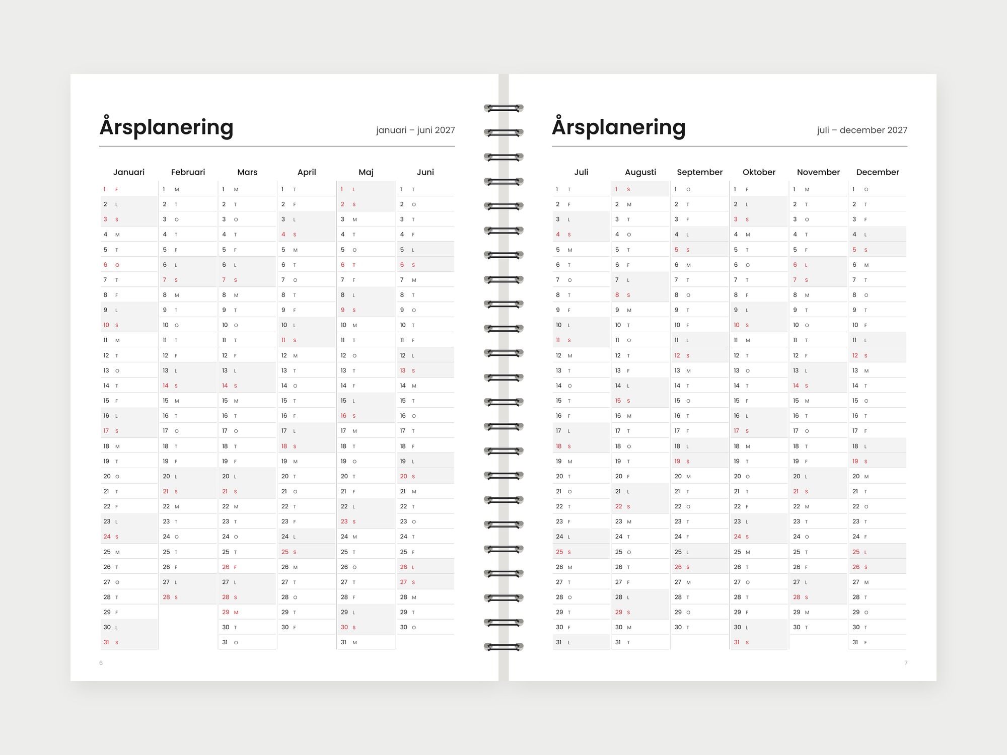 Veckokalender 2027 – årsplanering