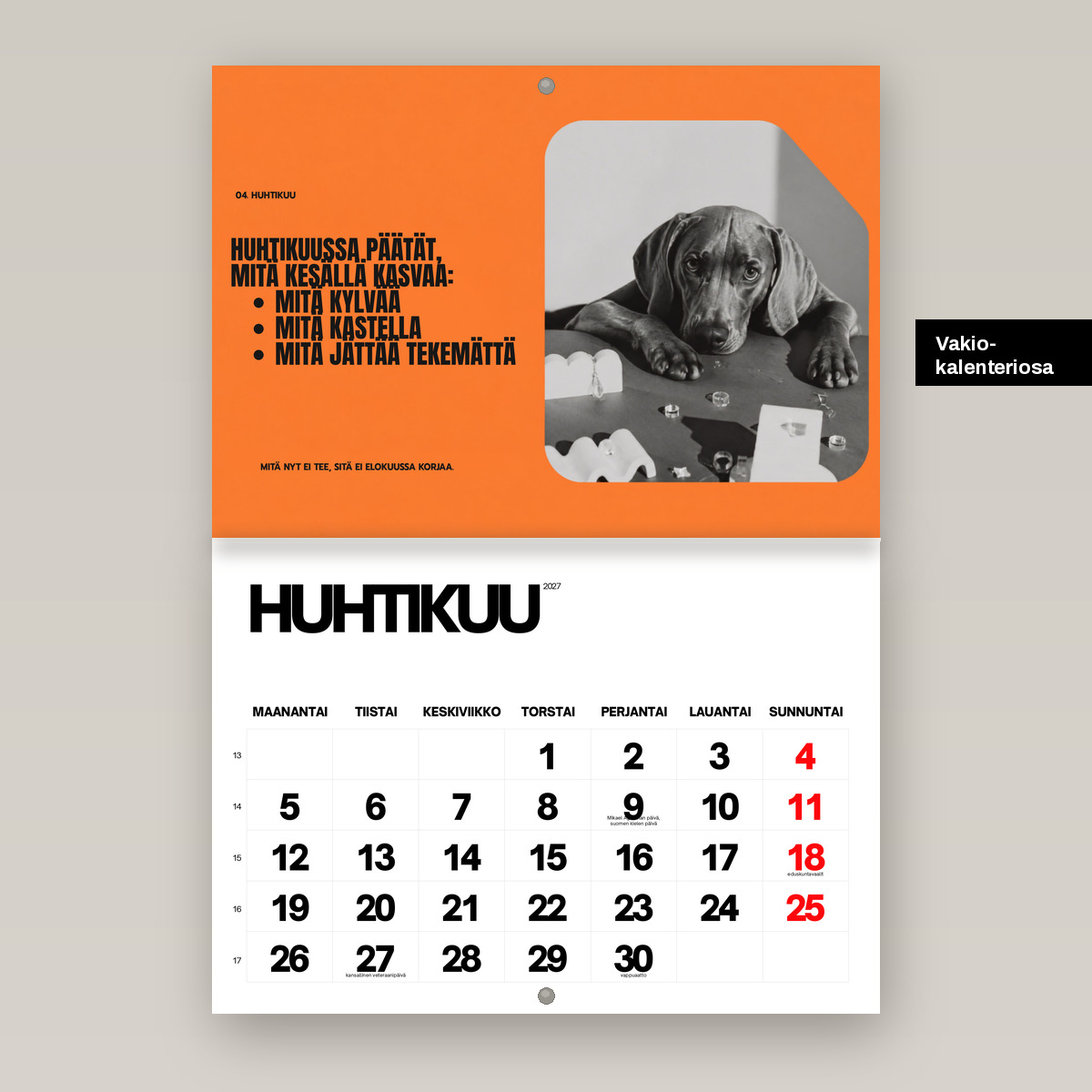 Seinäkalenteri A4 – huhtikuu