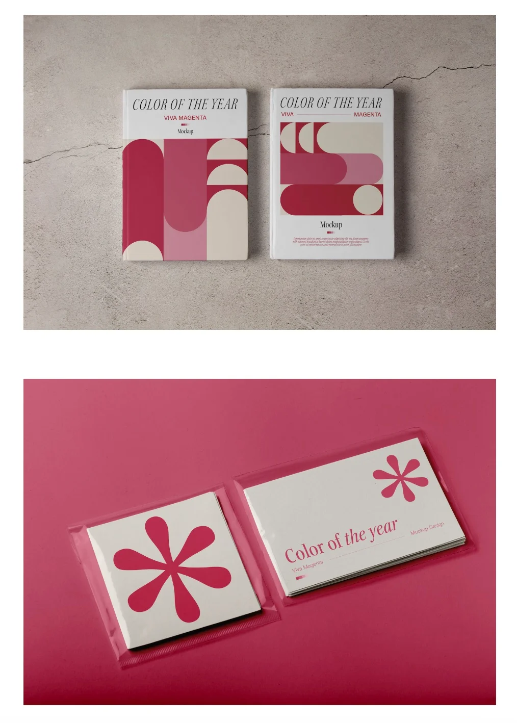 Libros y tarjetas magenta