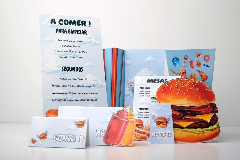 Decoración impresa Burger Party para fiestas