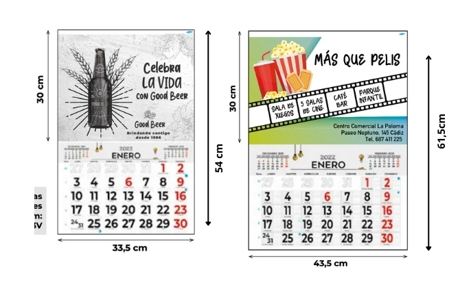 Calendario de pared personalizado tipo faldilla, impreso en españa por tu imprenta online de confianza