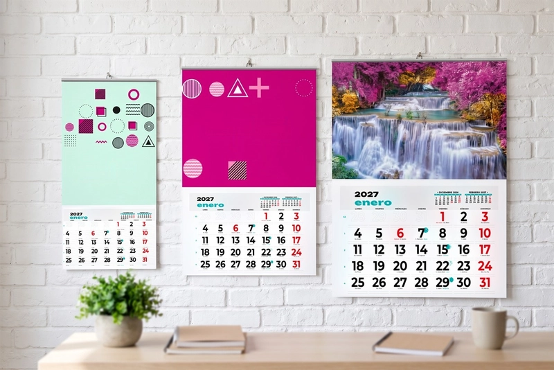 Calendario de pared personalizado tipo faldilla, impreso en españa por tu imprenta online de confianza