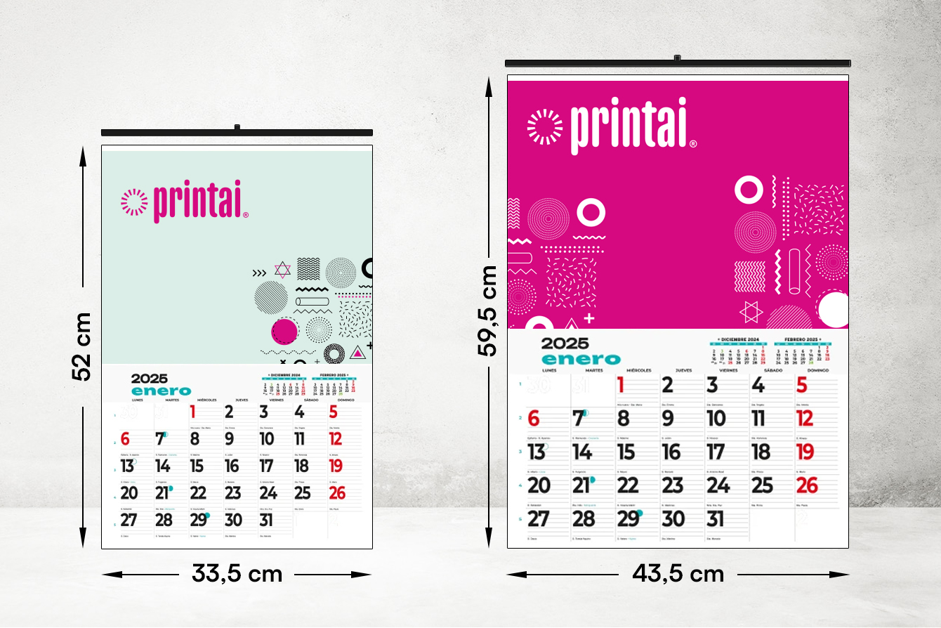 Calendario de pared personalizado tipo faldilla, impreso en españa por tu imprenta online de confianza