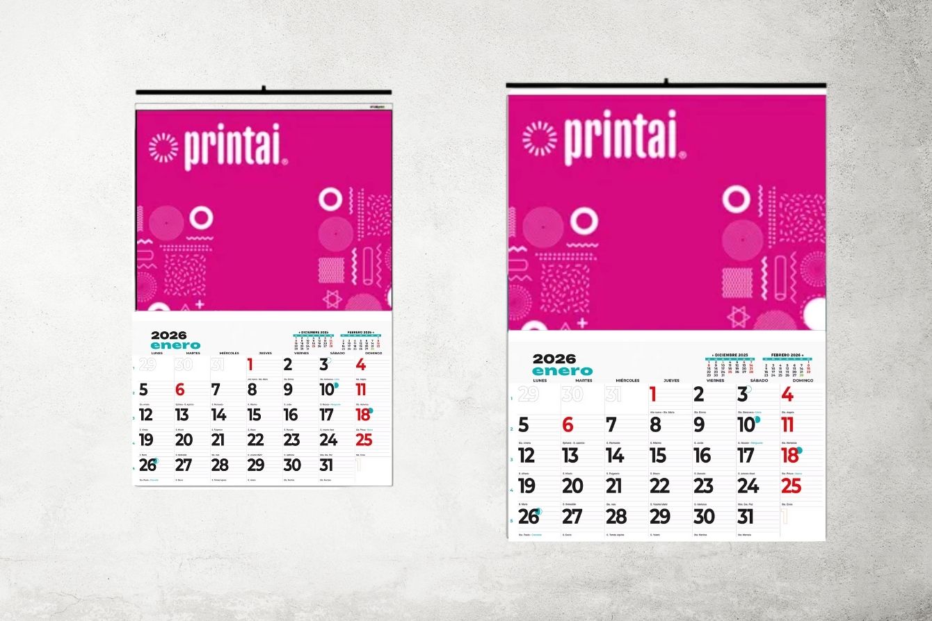 Calendario de pared personalizado tipo faldilla, impreso en españa por tu imprenta online de confianza