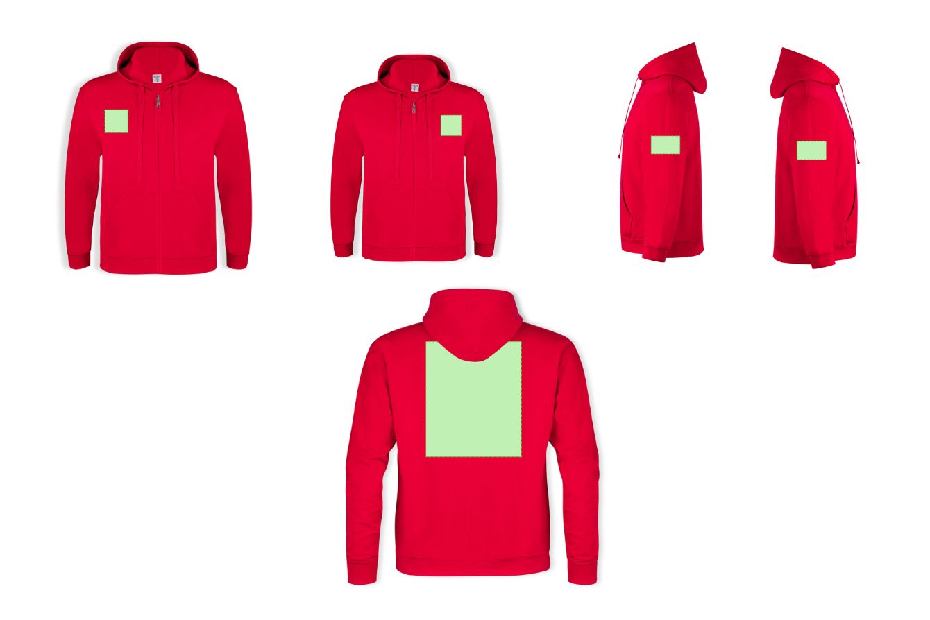Sudadera capucha y cremallera zona marcaje