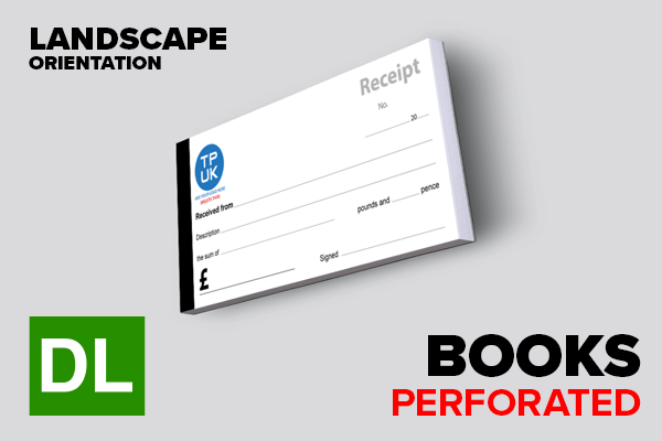 Receipt BOOKS Template — DL / 1/3A4 Size (Landscape)Perforated & Stapled BOOKS