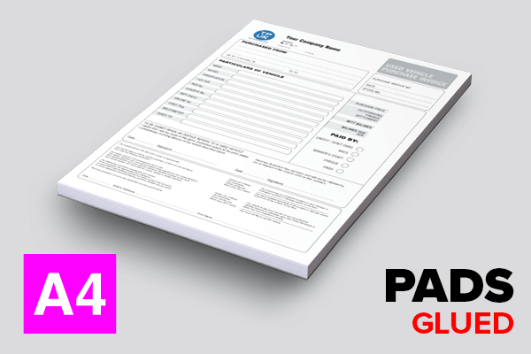 Used Cars Purchase Invoice — A4 Glued PADS