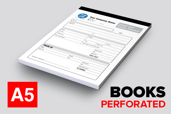 Used Cars Sales Invoice — A5 Perforated & Stapled BOOKS