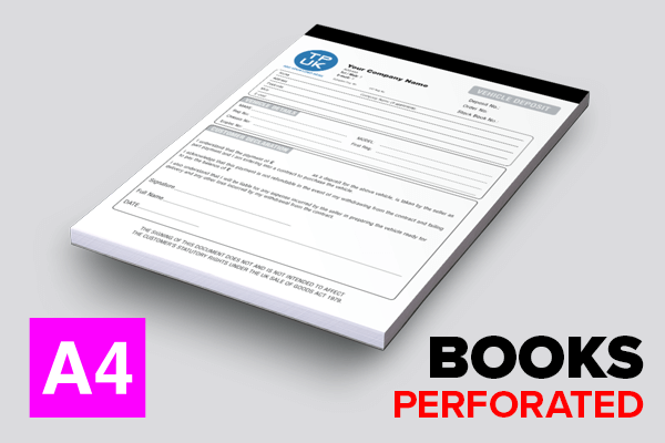 Used Vehicle Deposit Receipt — A4 Perforated & Stapled BOOKS