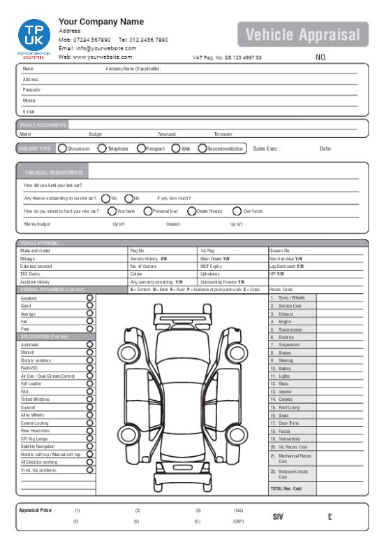 Used Car Vehicle Appraisal Template | Design online FREE