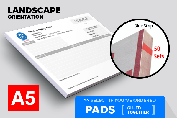 Invoice Template — A5 Landscape Glued PADS