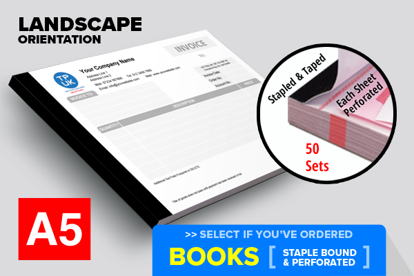 Invoice Template — A5 Landscape Perforated & Stapled BOOKS