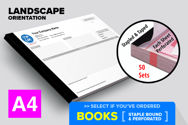 Invoice Template — A4 Landscape Perforated & Stapled BOOKS