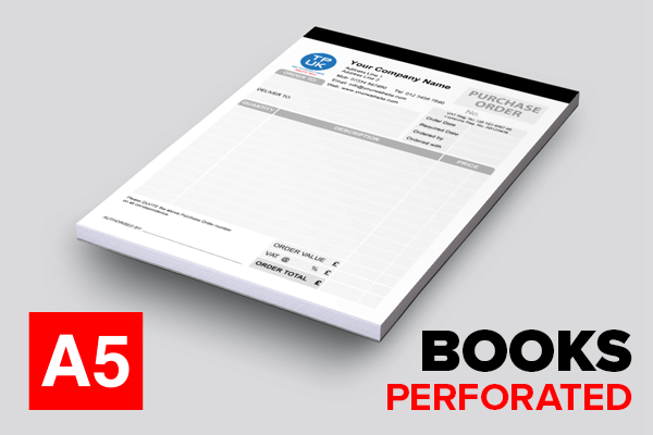Purchase Order Template — A5<br> <b>Perforated & Stapled BOOKS</b>