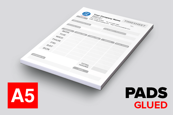 Time Sheet Template — A5 Glued PADS