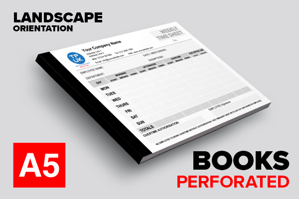 Time Sheet Template — A5 Landscape Perforated & Stapled BOOKS