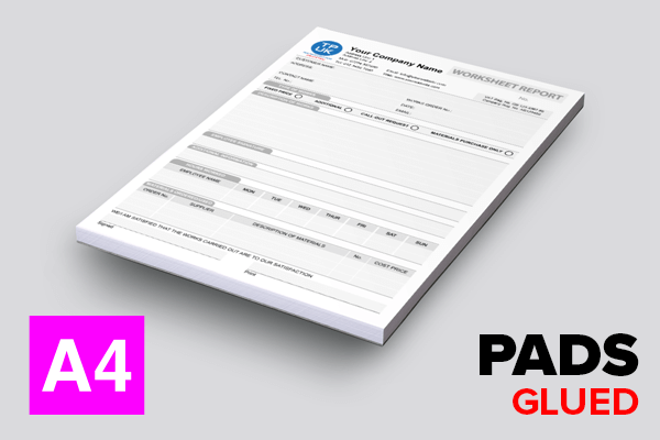 Work Sheet Reports — A4 Glued PADS