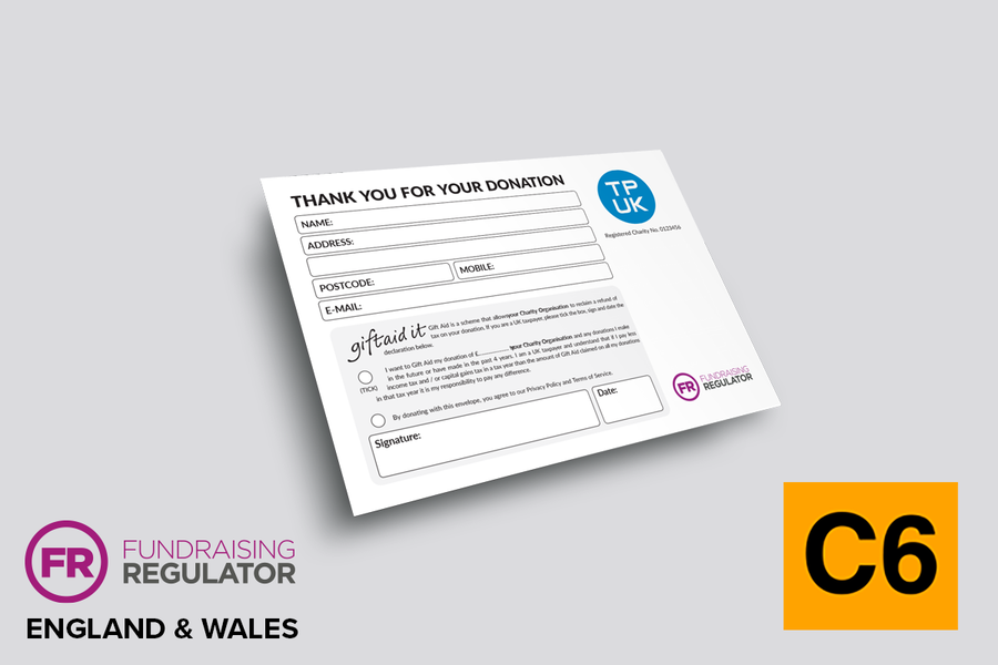 C6 Envelopes — Giftaid Donation Template (with Fundraising Regulator Logo) FRONT