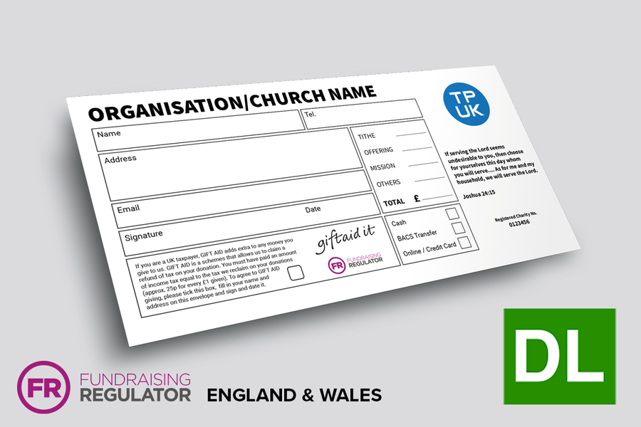 DL Envelopes — Giftaid Template (Bible Verse and with Fundraising Regulator Logo) FRONT