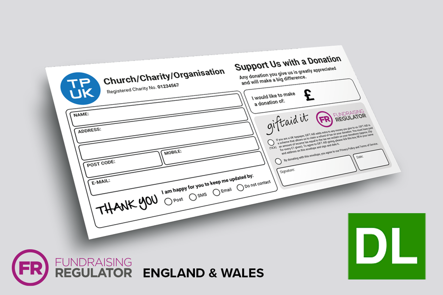 DL Envelopes — Giftaid Template Version 2 (with Fundraising Regulator Logo) FRONT