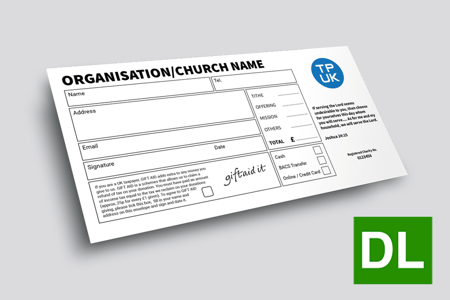 DL Envelopes — Giftaid Template (Bible Verse) FRONT