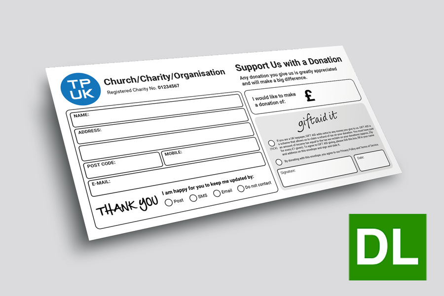 DL Envelopes — Giftaid Template Version 2 FRONT
