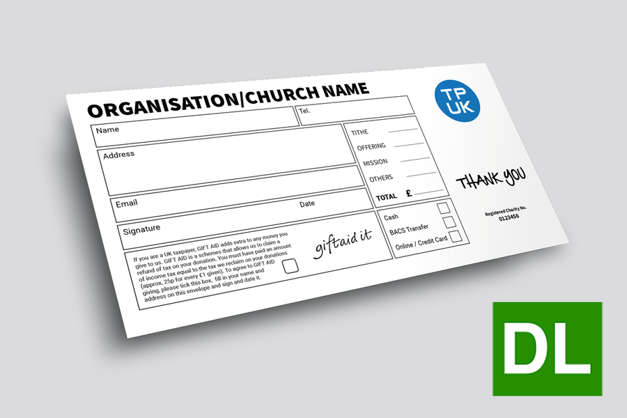 DL Envelopes — Gift Aid Ready-to-Use Compliance Template FRONT
