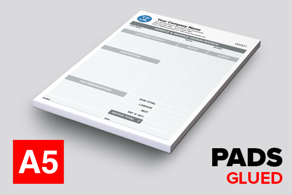 Car Mechanic Service Repair Invoice — A5 Glued PADS