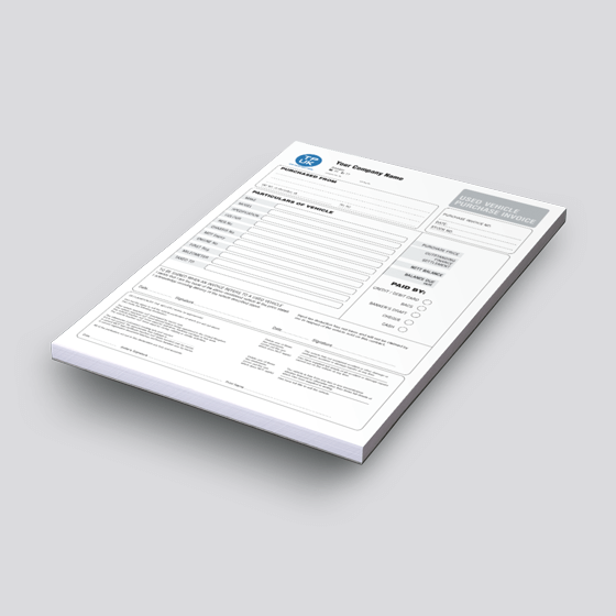 USED CARS Purchase Invoice Template printed as Carbonless NCR Pads by TradePrintingUK – large image