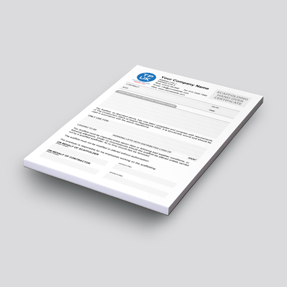 SCAFFOLD Handover Certificate Template printed by TradePrintingUK – small image