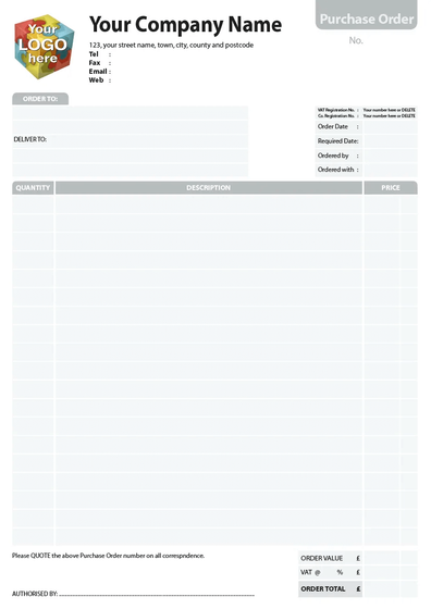 Purchase Order template for PO Pads and Books by TradePrintingUK for NCR print - small image