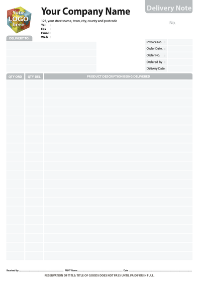 Delivery Note Template for carbonless NCR by TradePrintingUK