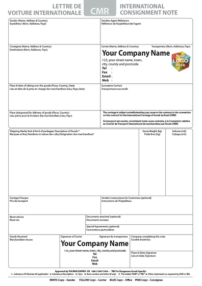 DELIVERY CMR NOTE Template by TradePrintingUK for NCR Print