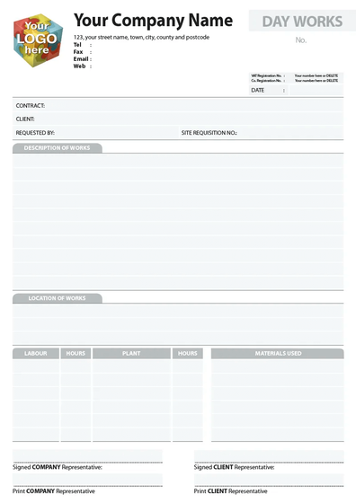 Dayworks Template for carbonless NCR by TradePrintingUK