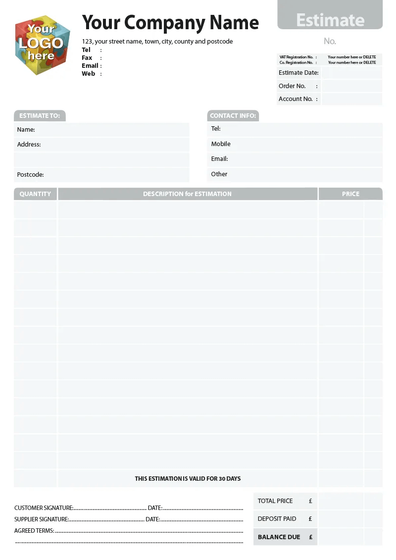 Estimate Form template by TradePrintingUK for NCR print