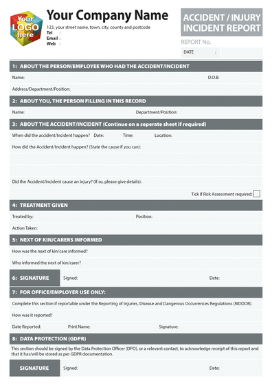 Accident/Injury Report A4 Template