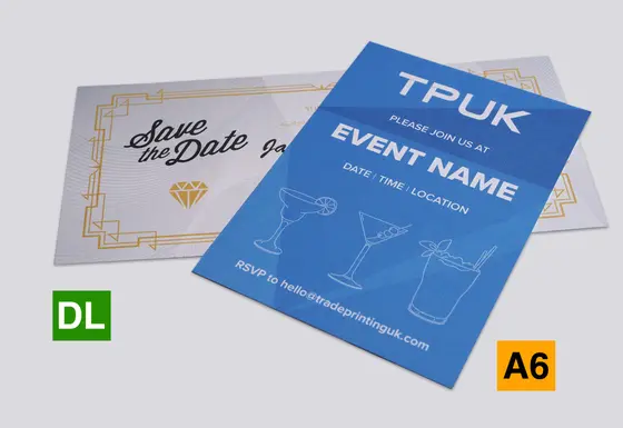 Invitation Printing A6 and DL sizes of custom printed invites by TradePrintingUK