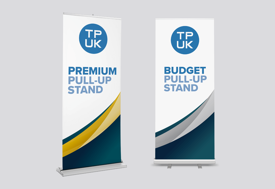 Roller Banners printed pull-up stands by TradePrintingUK, either Budget and Premium