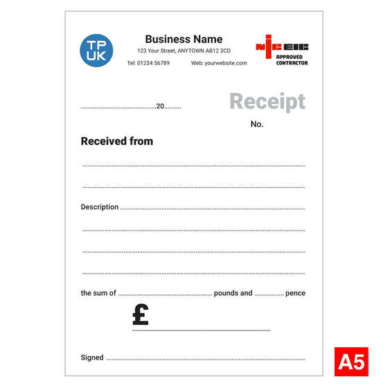 Electricians Receipt Custom Printed Sets, Pads and Books
