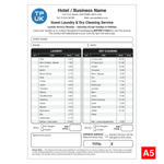 Guest Laundry List A5 Template for Drycleaning