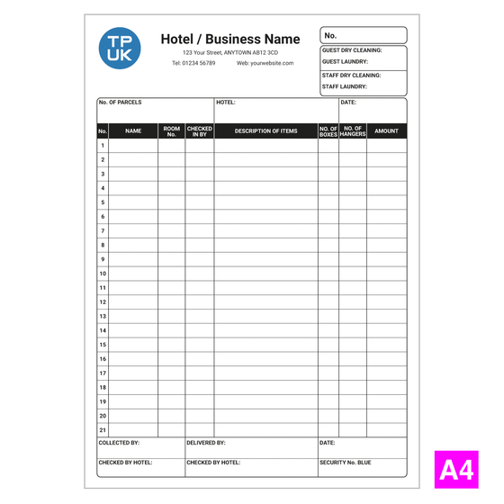 Custom Printed Hotel Traffic Lists
